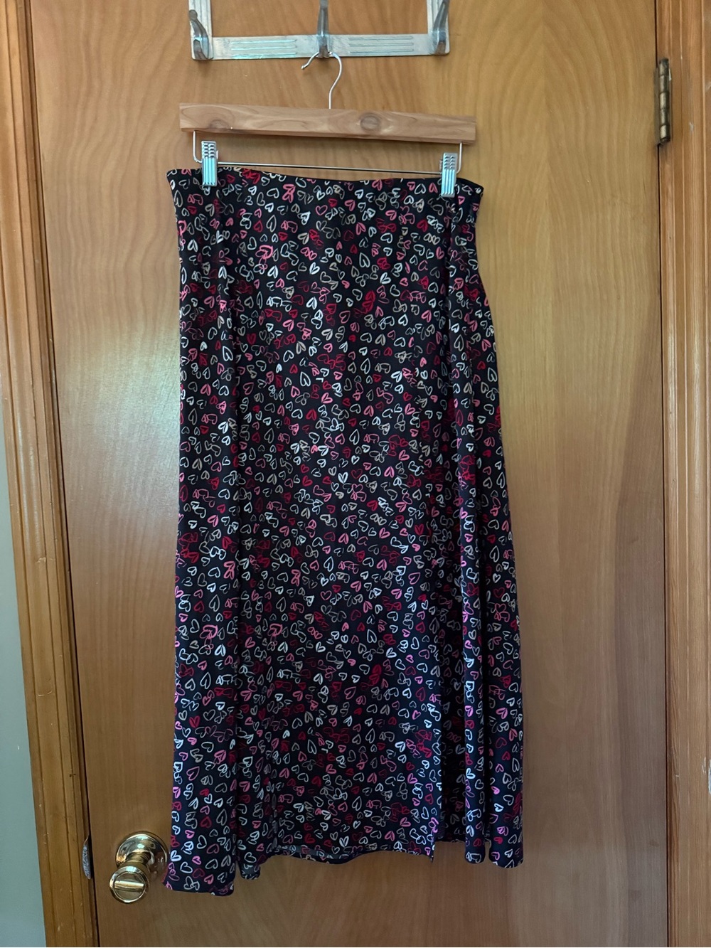 LOFT Black Maxi Skirt with Pink and White Heart Print